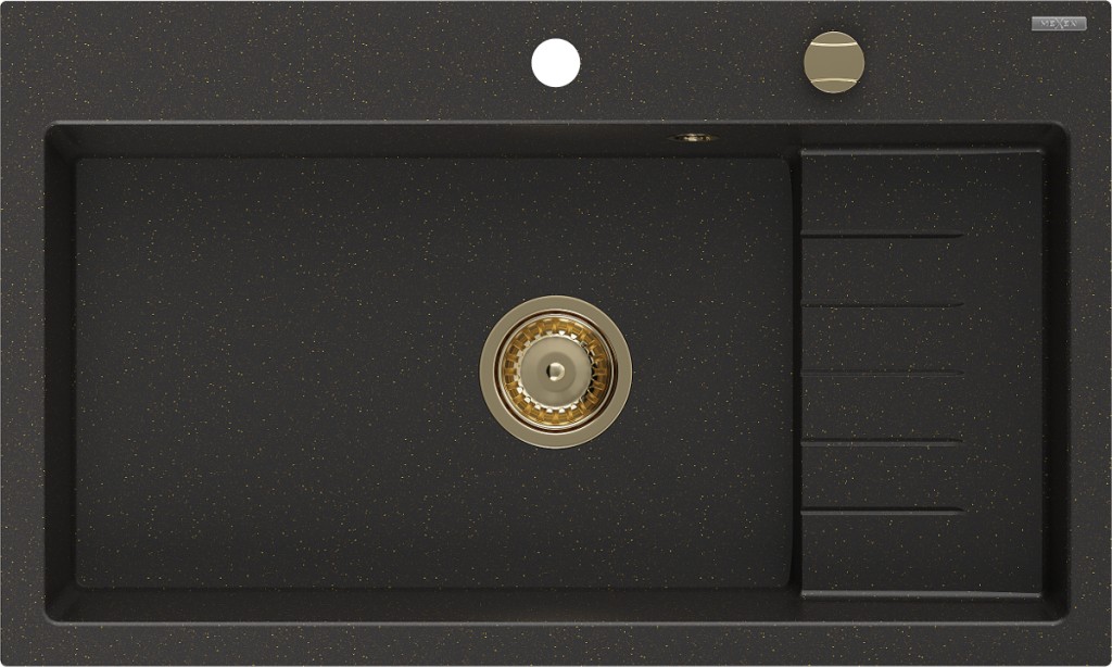 MEXEN/S Omar granitový dřez 800 x 480 mm, černá/zlatá metalik, zlatý sifon 6520801005-75-G