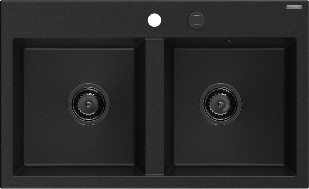 MEXEN/S Hektor granitový dřez 2-bowl 800 x 480 mm, černá, černý sifon 6521802000-77-B