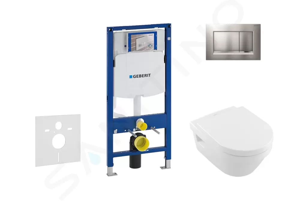 GEBERIT Duofix Modul pro závěsné WC s tlačítkem Sigma30, matný chrom/chrom + Villeroy Boch WC a sedátko, DirectFlush, SoftClose, CeramicPlus 111.300.00.5 NB7