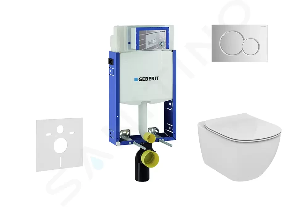 GEBERIT Kombifix Modul pro závěsné WC s tlačítkem Sigma01, lesklý chrom + Ideal Standard Tesi WC a sedátko, Aquablade, SoftClose 110.302.00.5 NU2