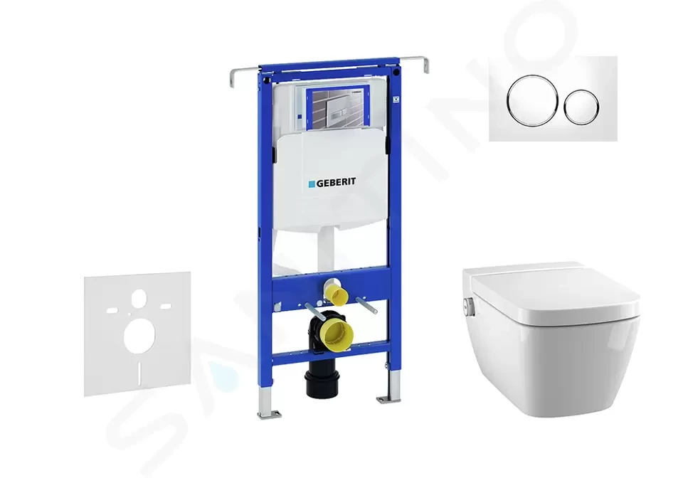 GEBERIT Duofix Modul pro závěsné WC s tlačítkem Sigma20, bílá/lesklý chrom + Tece One sprchovací toaleta a sedátko, Rimless, SoftClose 111.355.00.5 NT4
