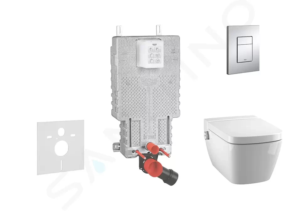 GROHE Uniset Set předstěnové instalace, sprchovací toalety a sedátka Tece, tlačítka Skate Cosmo, Rimless, SoftClose, chrom 38643SET-KT