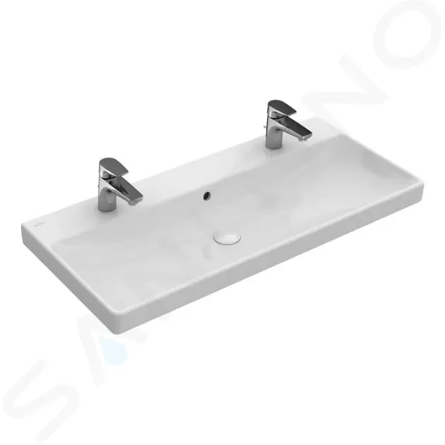 VILLEROY & BOCH Avento Dvojumyvadlo nábytkové 1000x470 mm, s přepadem, otvory pro baterie, alpská bílá 4156A401