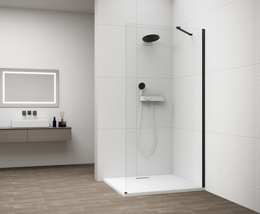POLYSAN ESCA BLACK MATT jednodílná sprchová zástěna k instalaci ke stěně, sklo čiré, 1300  ES1013-02