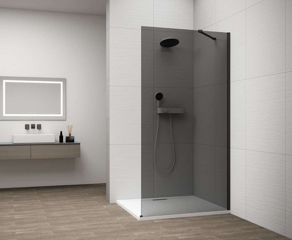 POLYSAN ESCA BLACK MATT jednodílná sprchová zástěna k instalaci ke stěně, kouřové sklo, 1300  ES1213-02