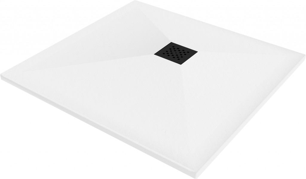 MEXEN/S Stone+ čtvercová sprchová vanička 100 x 100, bílá, mřížka černá 44101010-B
