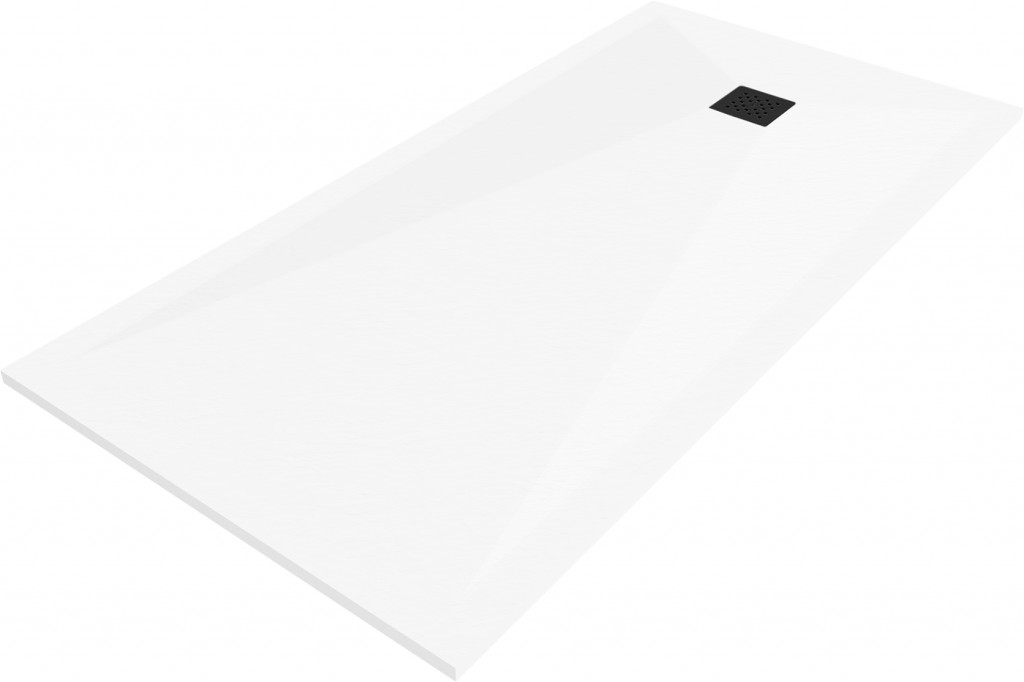 MEXEN/S Stone+ obdélníková sprchová vanička 160 x 70, bílá, mřížka černá 44107016-B