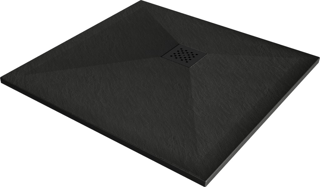 MEXEN/S Stone+ čtvercová sprchová vanička 70 x 70, černá, mřížka černá 44707070-B