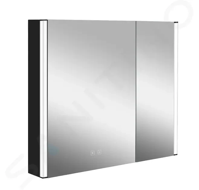 Kielle Arkas I Zrcadlová skříňka s LED osvětlením, vyhříváním a USB portem, 80x70x13 cm, matná černá 50111814