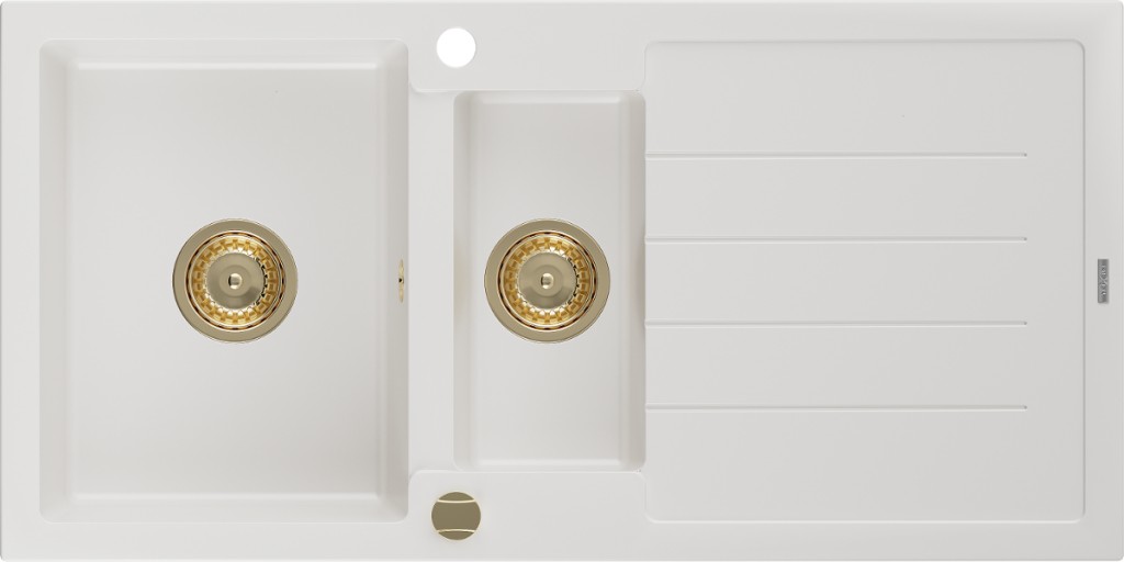 MEXEN/S Andres granitový dřez s odkapávačem 1000 x 500 mm, bílá, zlatý sifon 6515101510-20-G