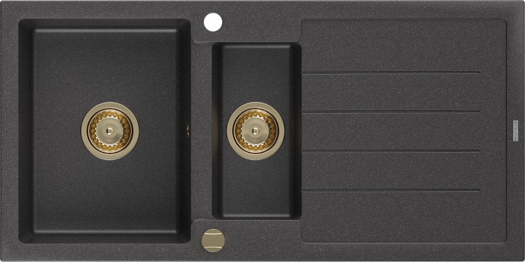 MEXEN/S Andres granitový dřez s odkapávačem 1000 x 500 mm černá nakrapiany, zlatý sifon 6515101510-76-G