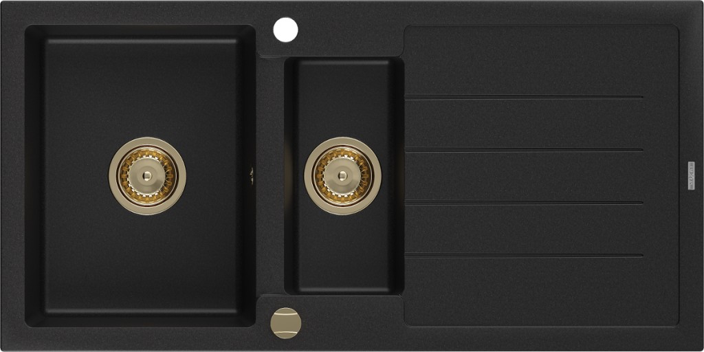 MEXEN/S Andres granitový dřez s odkapávačem 1000 x 500 mm černá, zlatý sifon 6515101510-77-G