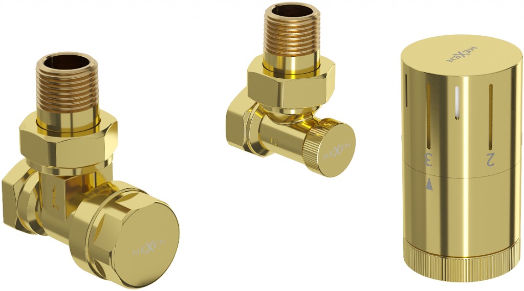 MEXEN/S G05 úhlová termostatická souprava pro radiátor, zlatá W901-958-50