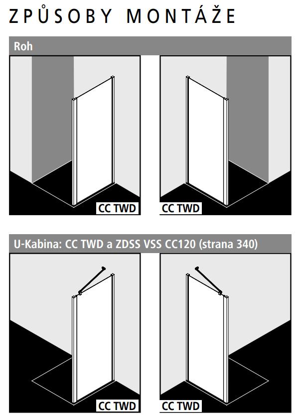 Kermi Boční stěna Cada XS TWD 09020 860-910/2000 stříbrná vys.lesk ESG čiré Clean boční stěna  (CCTWD09020VPK)