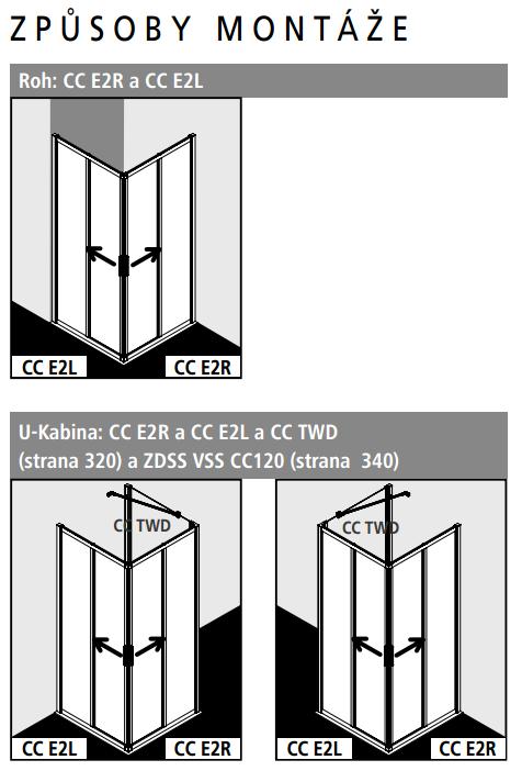 Kermi Rohový vstup Cada XS E2R 08020 775-800/2000 stříbrná vys.lesk ESG čiré Clean Rohový vstup 2-dílný (posuvné dveře) pravý poloviční díl (CCE2R08020VPK)