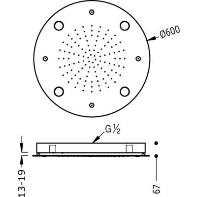 TRES - Stropní sprchové kropítko ocel, systém proti usaz. vod. kamene CHROMOTHERAPY2 typů proudění vody (Déšť/Micro drop), pro (29995801)