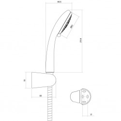 CERSANIT - Sprchová souprava s bodovým držákem MODI, 3 funkční, průměr ruční sprchy 8,5cm, kovová hadice dlouhá 150cm, s bodovým držákem a montážní sadou (S951-023), fotografie 2/3