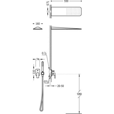 TRES - Podomítkový jednopákový sprchový set LOFT s uzávěrem a regulací průtoku, včetně tělesa (20018005AC)
