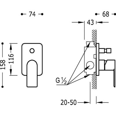 TRES - Vestavěná jednopáková baterie (dvoucestný)včetně podomítkového tělesa (20018001)