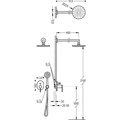 TRES - Podomítkový jednopákový sprchový set ALPLUSs uzávěrem a regulací průtoku. Včetně podomítkového tělesa Pevná sprcha  (20318002)