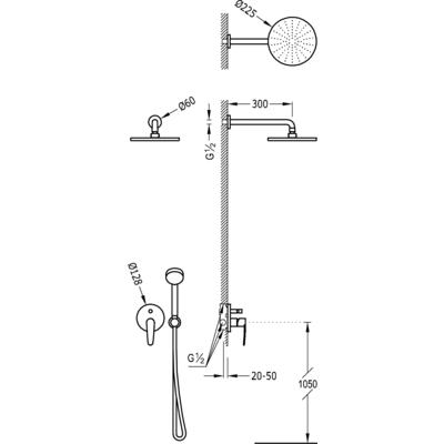 TRES - Podomítkový jednopákový sprchový set FLATs uzávěrem a regulací průtoku. Včetně podomítkového tělesa Pevná sprcha O  (20418002)