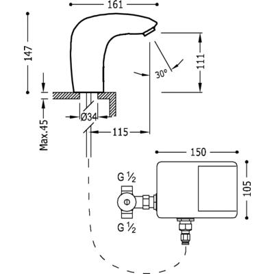 TRES - Směšovací elektronická baterieSpuštěna snímačem infračerveného záření. POZNÁMKA: Obsahuje směsnou baterii pro teplou i  (19290603)