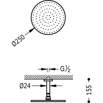TRES - Stropní sprchové ramínko s kropítkem se systémem proti usaz. vod. kamenes kloubem. O 250 mm. (134221)