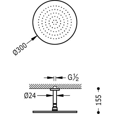 TRES - Stropní sprchové ramínko s kropítkem se systémem proti usaz. vod. kamenes kloubem. O 300 mm. (134331)