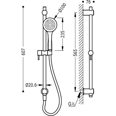 TRES - Sprchová sadaO 20,6 mm, délka 575 mm Flexi hadice SATIN s nástěnným přívodem (06193103)