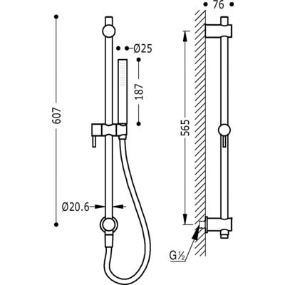 TRES - Sprchová sadaO 20,6 mm, délka 575 mm Flexi hadice SATIN s nástěnným přívodem (06193102)