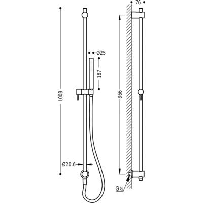 TRES - Sprchová sadaO 20,6 mm, délka 966 mm Flexi hadice SATIN s nástěnným přívodem (06193104)