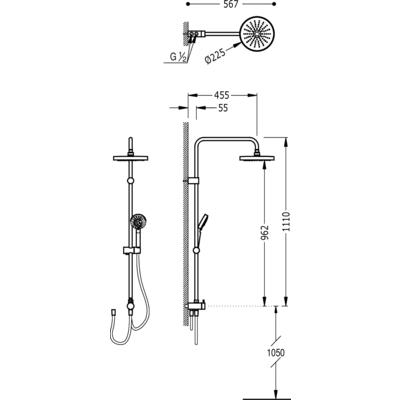 TRES - Sprchová tyč ECO-TERMPevná sprcha O 225 mm. Flexi hadice SATIN. Ruční masážní sprcha O 100 mm. (5 funkcí). Přizpůsobite (161475)