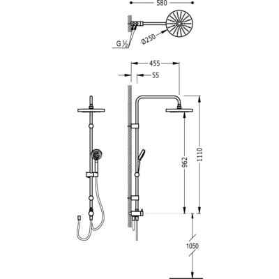 TRES - Sprchová souprava, proti usaz. vod. kamenePosuvná tyč na nástěnných držácích. Pevná sprcha O 250 mm. Ruční masážní sprc (161214)