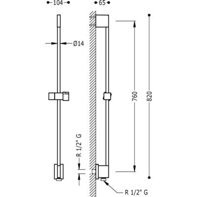 TRES - Posuvná tyč s nástěnným přívodem vody, průměr 14 mm, délka 760 mm (03493299)
