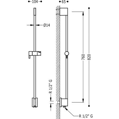 TRES - Posuvná tyč s nástěnným přívodem vodyO 14 mm. Délka 760 mm. (03493199)