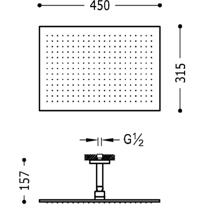 TRES - Stropní sprchové ramínko s kropítkem se systémem proti usaz. vod. kamenes kloubem. 450x315 mm. (03443203)