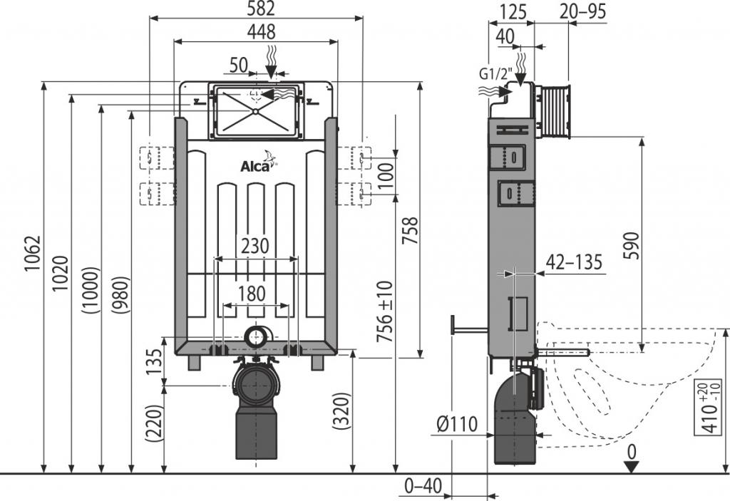 ALCAPLAST  Renovmodul - předstěnový instalační systém s chromovým tlačítkem M1721 + WC CERSANIT CLEANON CARINA + SEDÁTKO (AM115/1000 M1721 CA2)