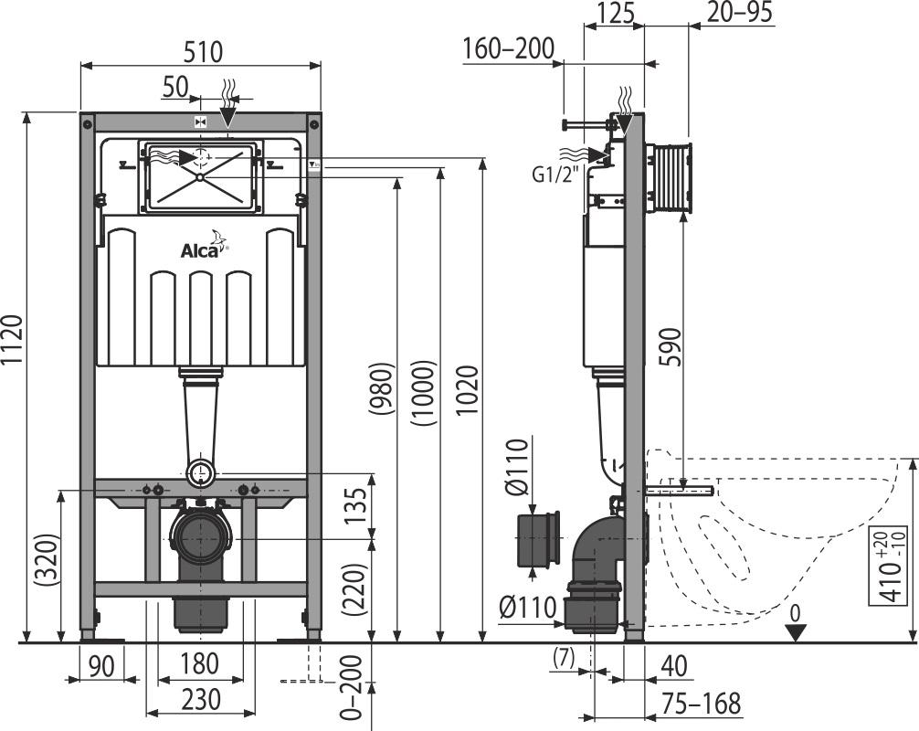 ALCADRAIN Sádromodul - předstěnový instalační systém s bílým/ chrom tlačítkem M1720-1 + WC CERSANIT DELFI + SOFT SEDÁTKO (AM101/1120 M1720-1 DE2)