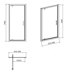 CERSANIT - Sprchové dveře ARTECO 90x190, kyvné, čiré sklo (S157-008), fotografie 6/3