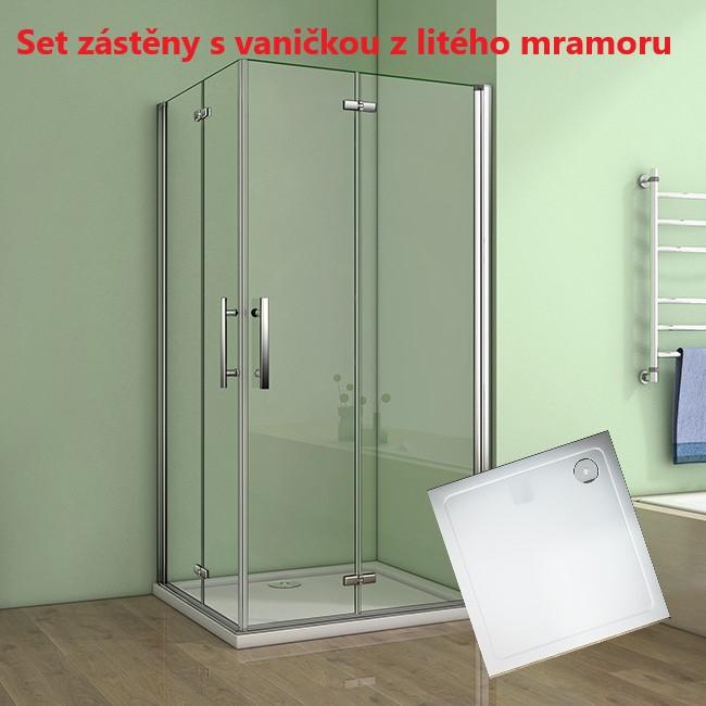 H K - Čtvercový sprchový kout MELODY R909, 90x90 cm se zalamovacími dveřmi včetně sprchové vaničky z litého mramoru (SE-MELODYR909/SE-ROCKY-90 SQ)