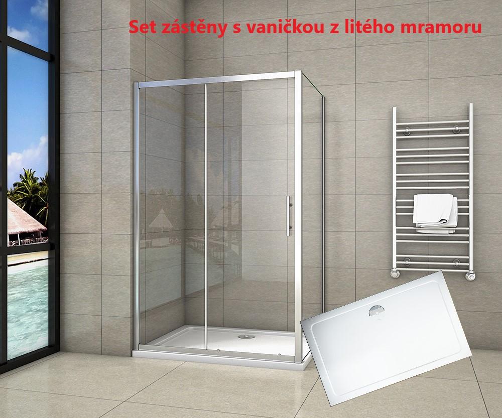 H K - Obdélníkový sprchový kout SYMPHONY 140x80 cm s posuvnými dveřmi včetně sprchové vaničky z litého mramoru (SE-SYMPHONY14080/ROCKY-14080)
