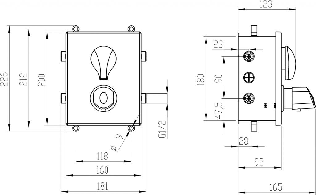 NOVASERVIS - Podomítková termostatická baterie s boxem, 2 vývody (BOX56052RT,0)