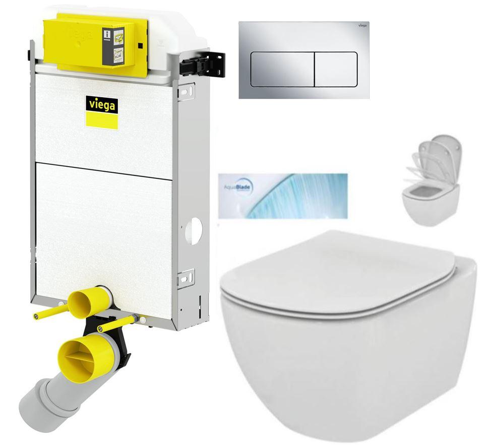 VIEGA Presvista modul PURE pro WC včetně tlačítka Life5 CHROM + WC Ideal Standard Tesi se sedátkem SoftClose, AquaBlade V771928 LIFE5CR TE1