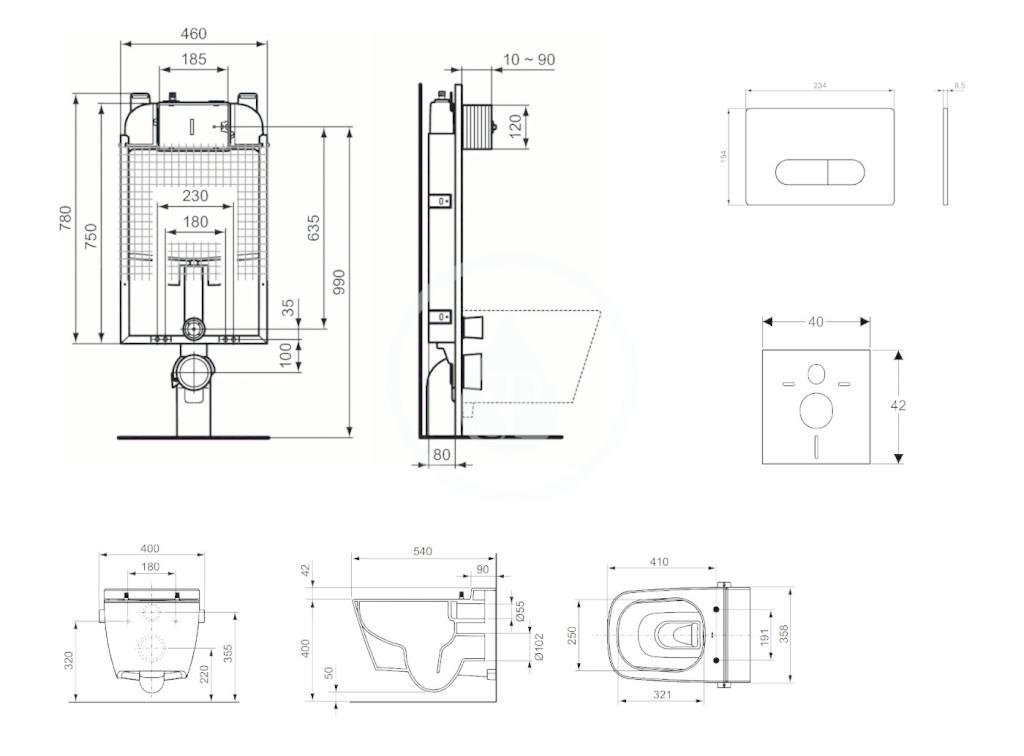 IDEAL STANDARD - ProSys Set předstěnové instalace, sprchovací toalety a sedátka TECEone, tlačítka Oleas M1, Rimless, SoftClose, chrom mat (ProSys80M SP131)