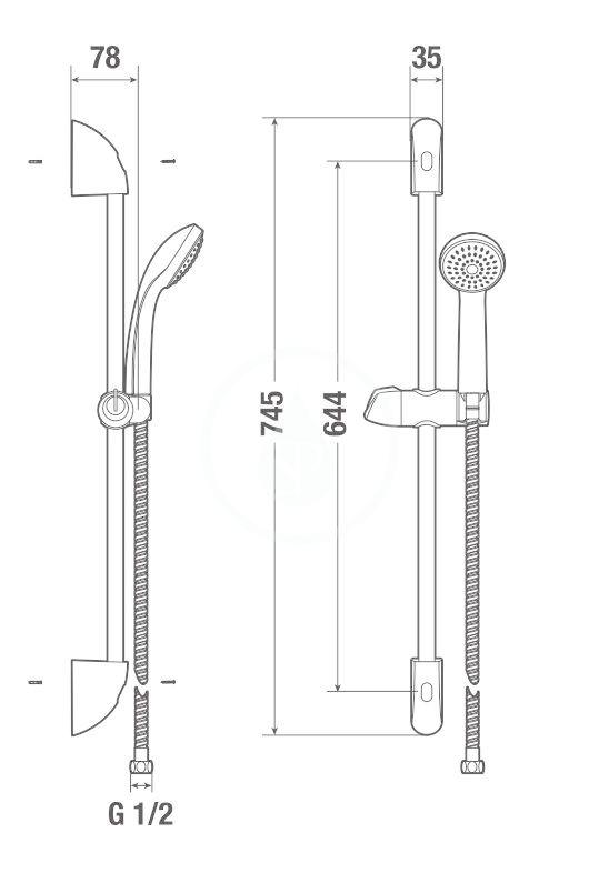 JIKA - Rio Set sprchové hlavice, tyče 600 mm a hadice 1,7 m, nerez/chrom (H3651R00043711)