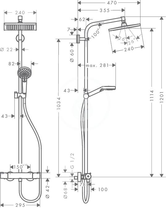 HANSGROHE - Crometta Sprchový set E 240 Showerpipe s termostatem, chrom (27271000)
