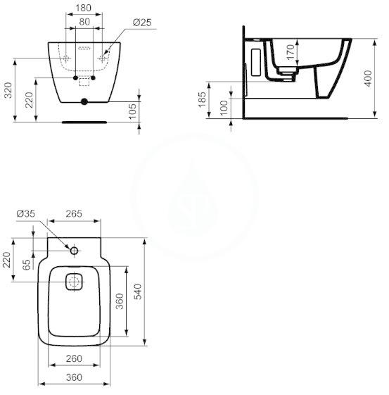 IDEAL STANDARD - Strada II Závěsný bidet s přepadem, otvor pro baterii, bílá (T297101)