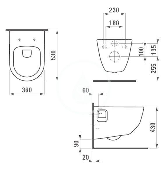 Laufen - Pro Závěsné WC, 530x360 mm, Rimless, s LCC, bílá (H8209644000001)