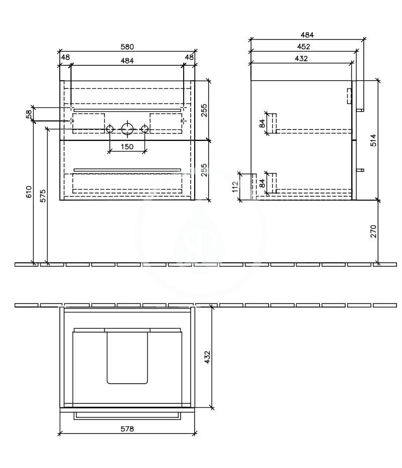 VILLEROY & BOCH - Avento Umyvadlová skříňka, 580x514x452 mm, 2 zásuvky, Crystal White (A88900B4)