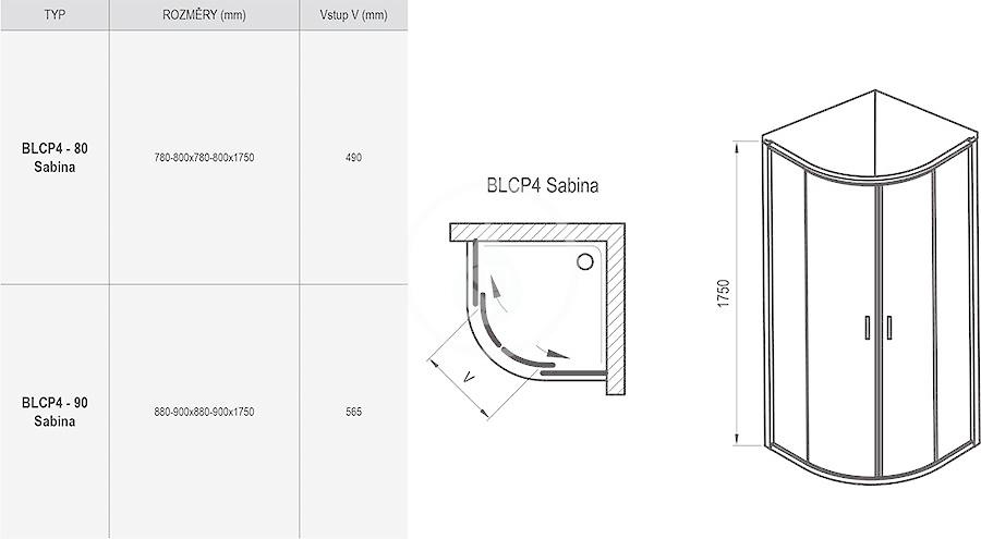 RAVAK - Blix Čtvrtkruhový sprchový kout čtyřdílný BLCP4-80 Sabina, 780-800 mm, satin/sklo Grape (3B240U40ZG)